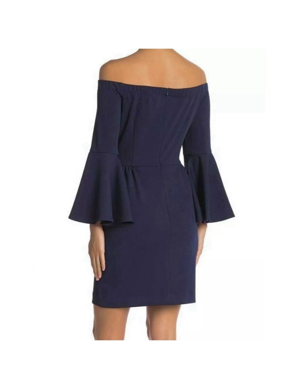 TRINA TURK Miley Off Shoulder Bell Sleeve Sheath Dress Sz 4 Blue Party Work $168 - Picture 2 of 9